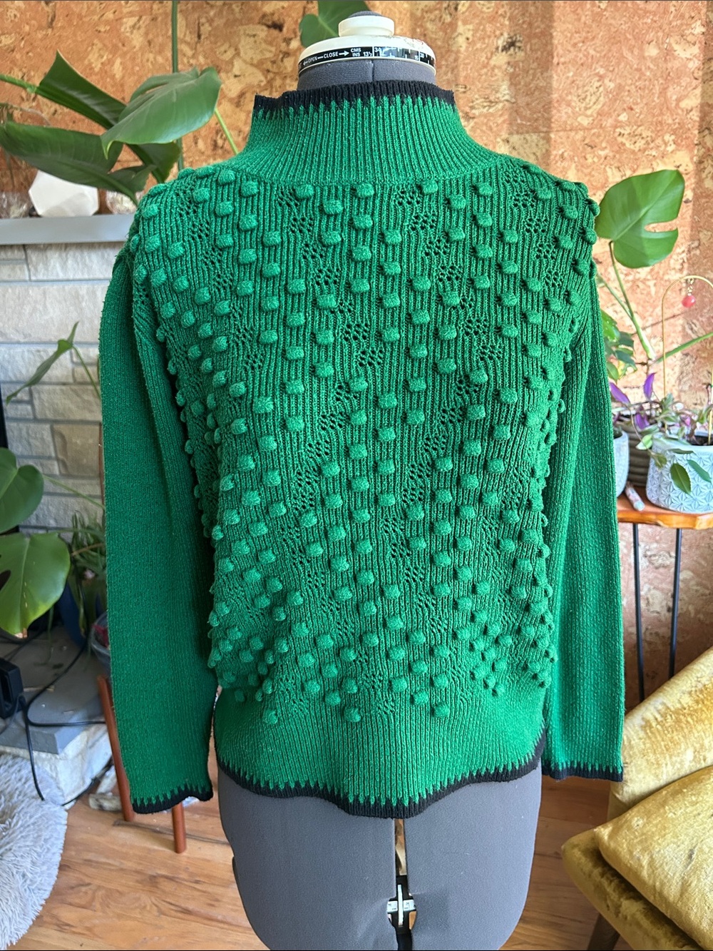 CeCe Emerald Green Popcorn-Knit Turtleneck Sweater